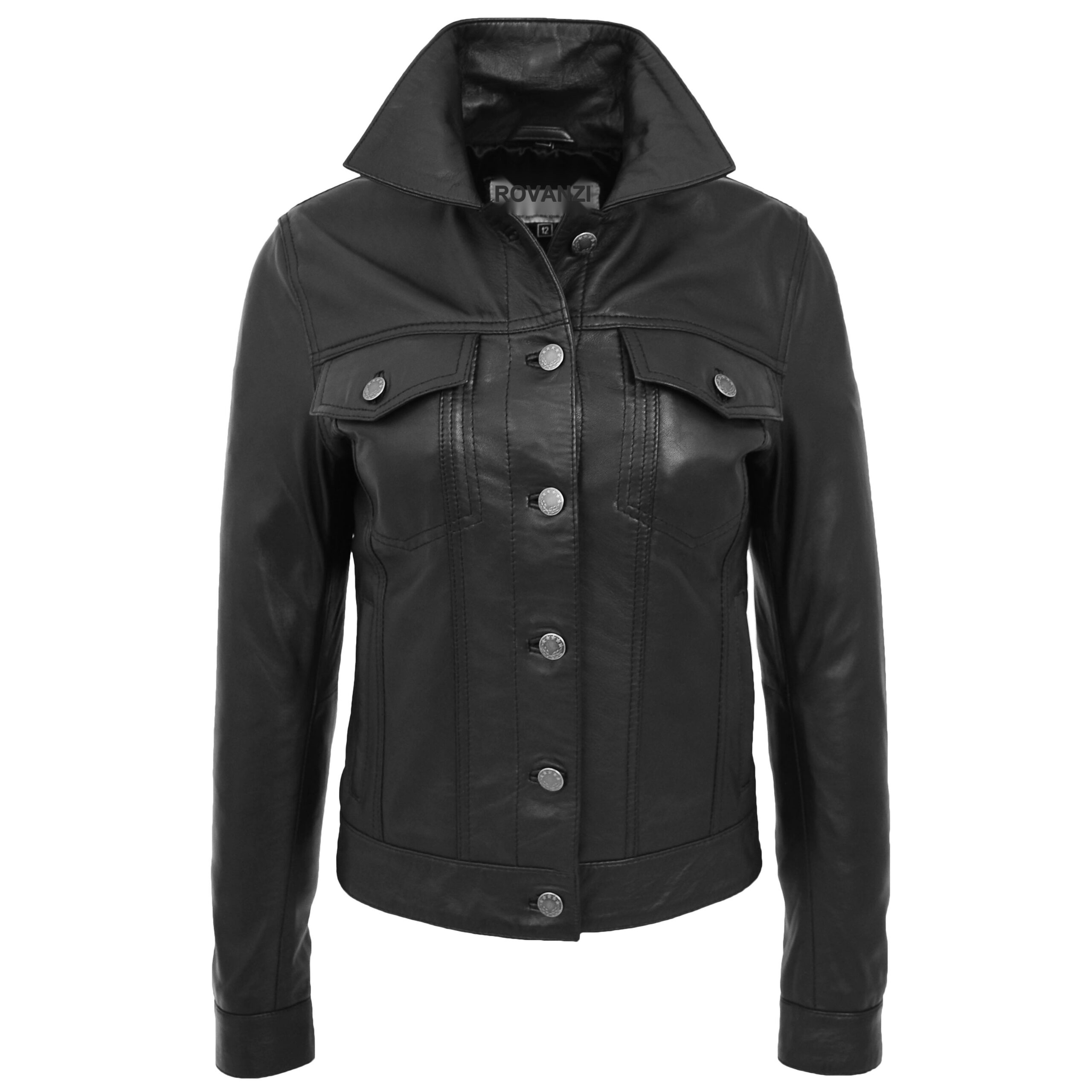 BUNERI Style Trucker Cuir Souple Alma Noir Femme – Image 5