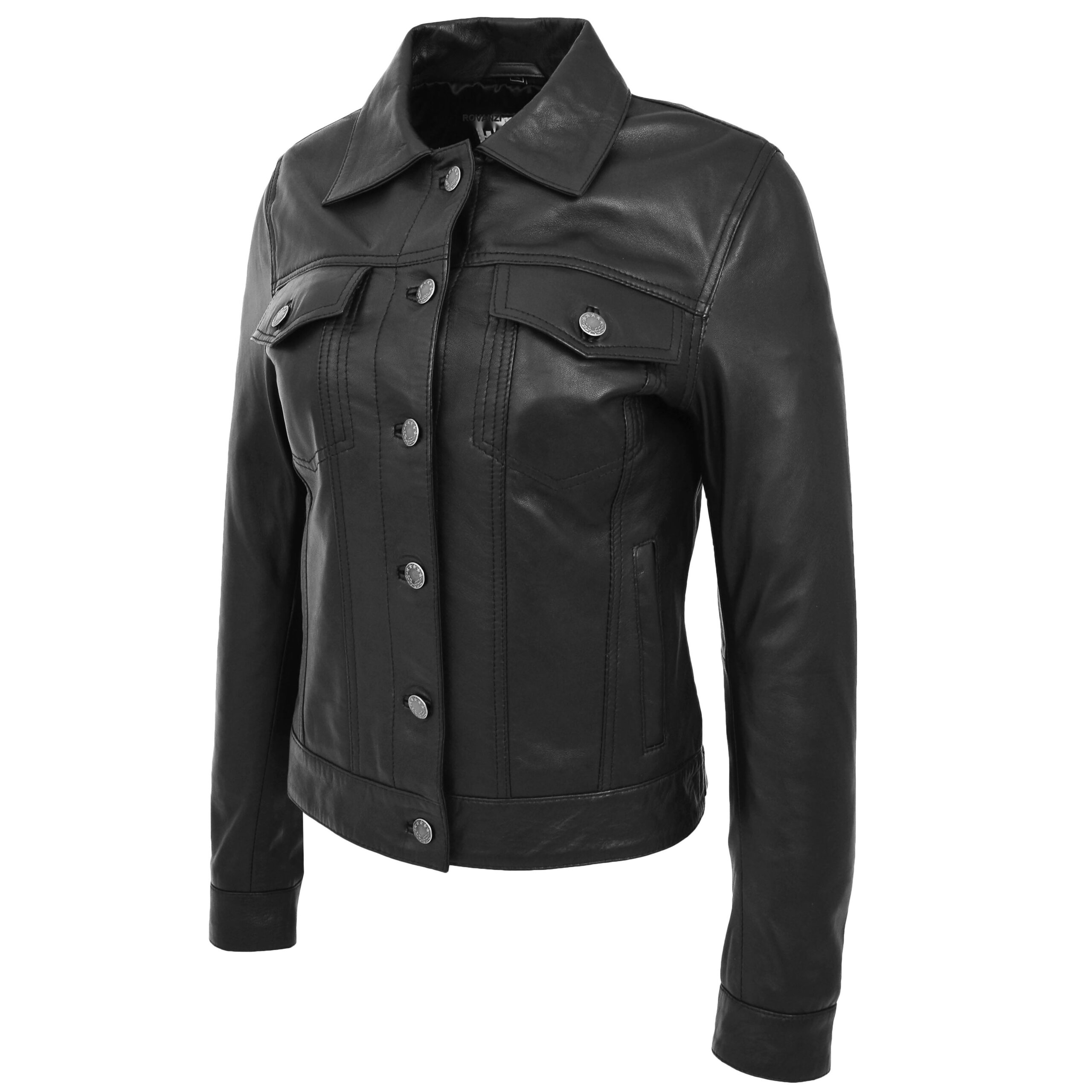 BUNERI Style Trucker Cuir Souple Alma Noir Femme – Image 3