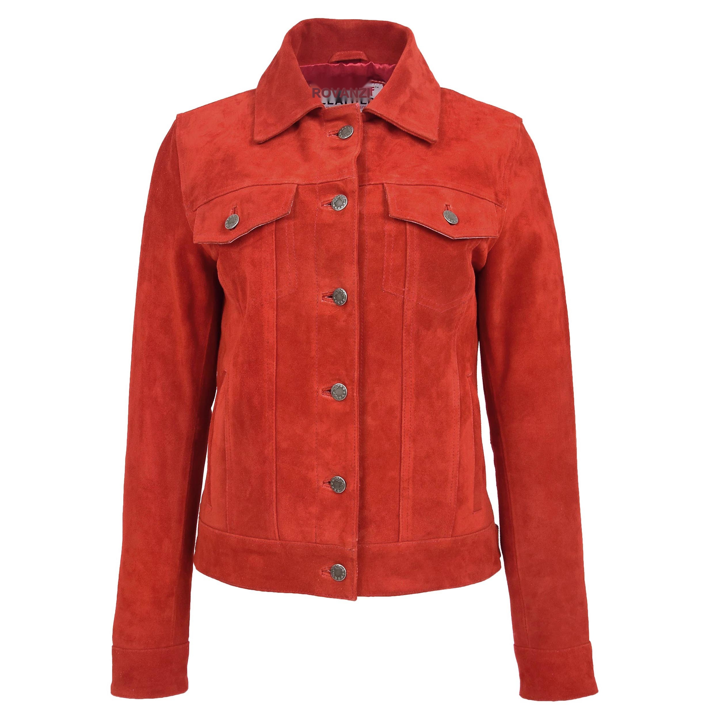 BUNERI Veste en Daim Trucker pour Femme Rouge