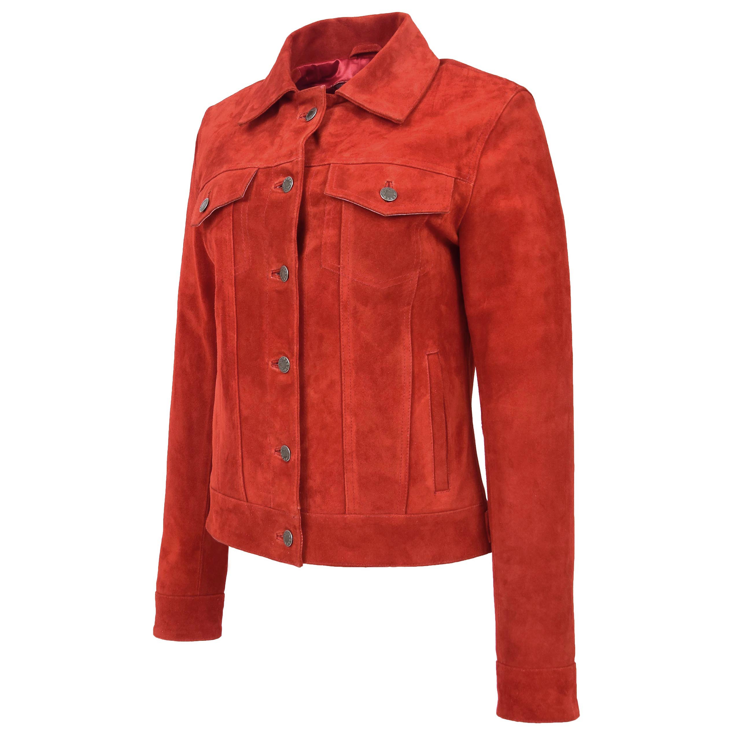 BUNERI Veste en Daim Trucker pour Femme Rouge – Image 5