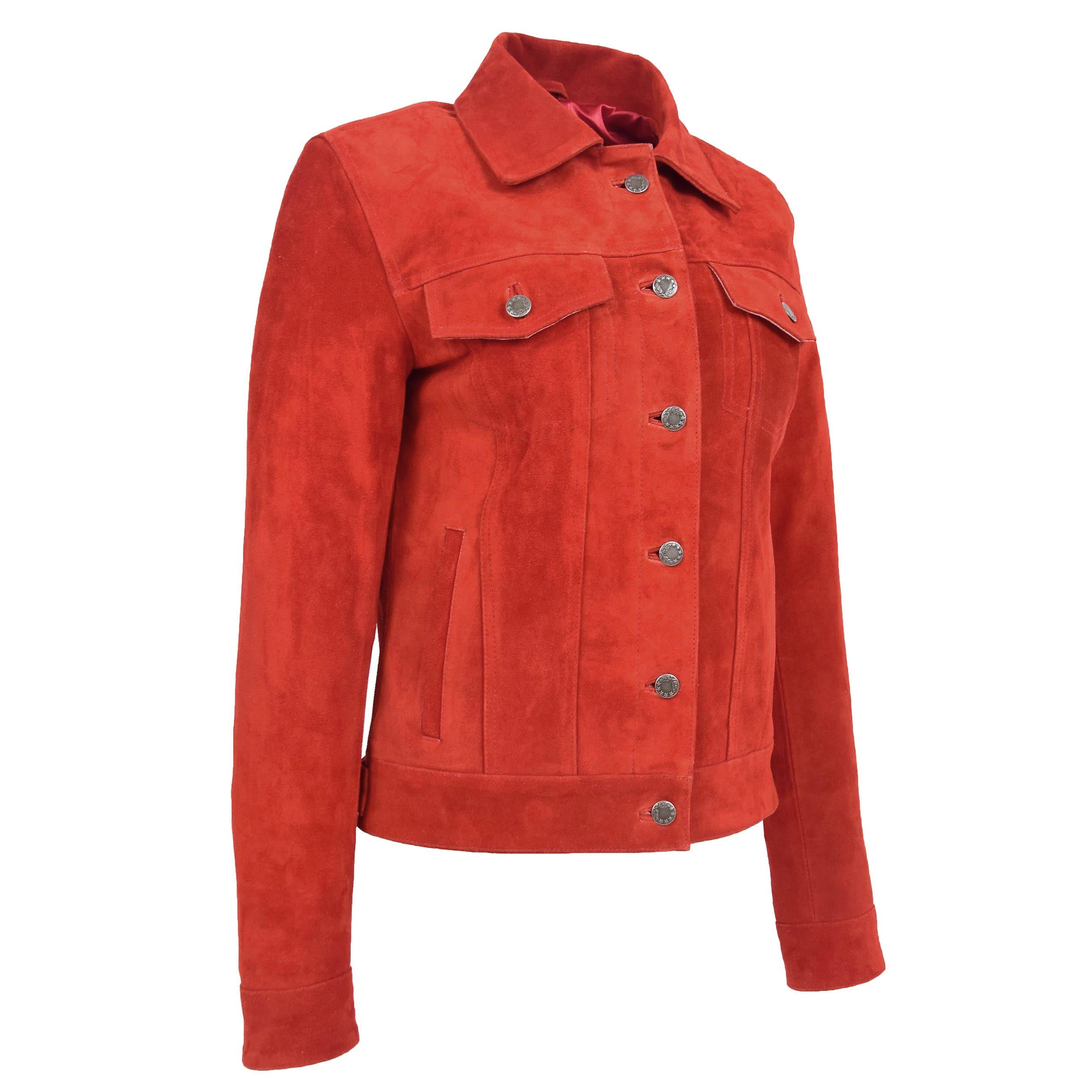 BUNERI Veste en Daim Trucker pour Femme Rouge – Image 4
