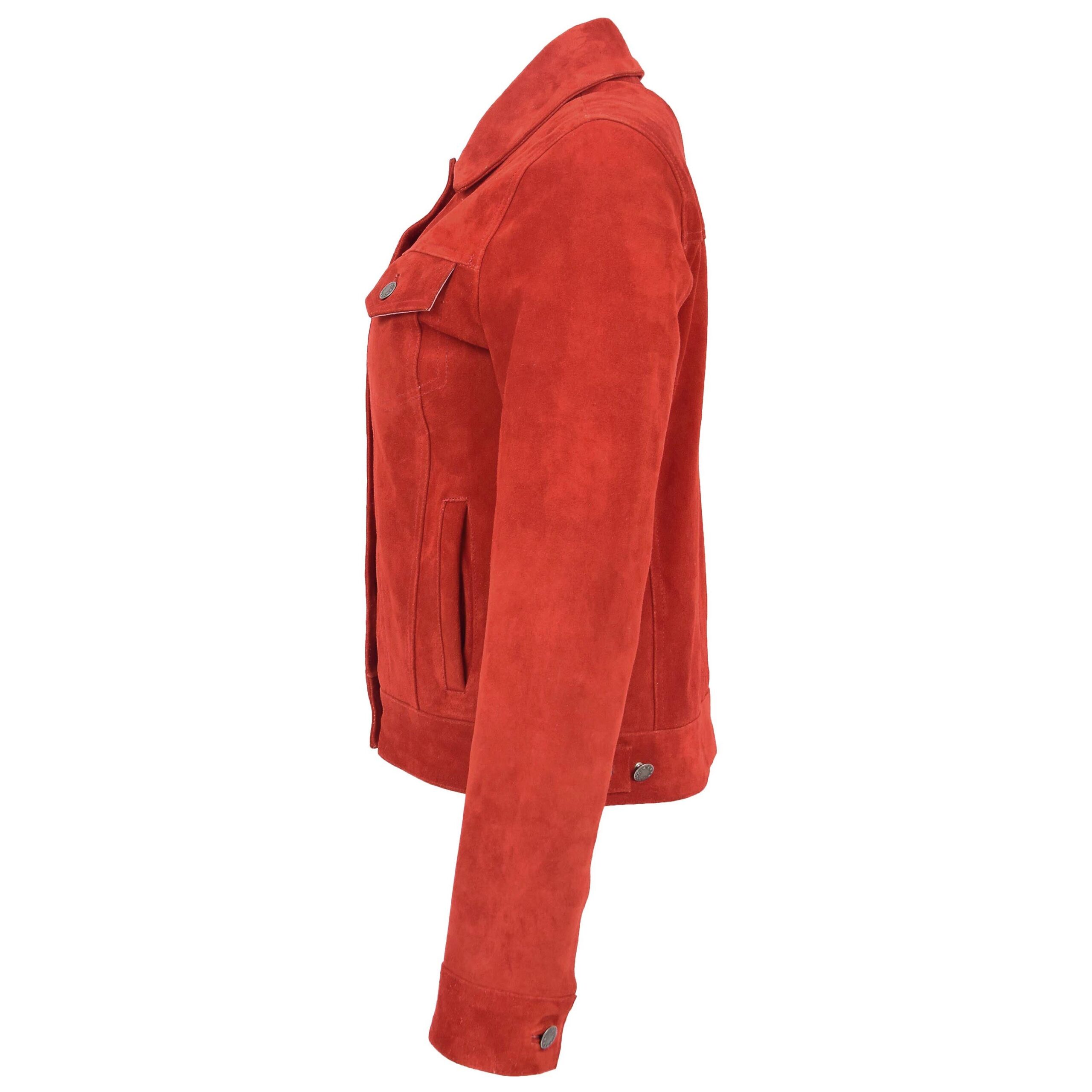 BUNERI Veste en Daim Trucker pour Femme Rouge – Image 3