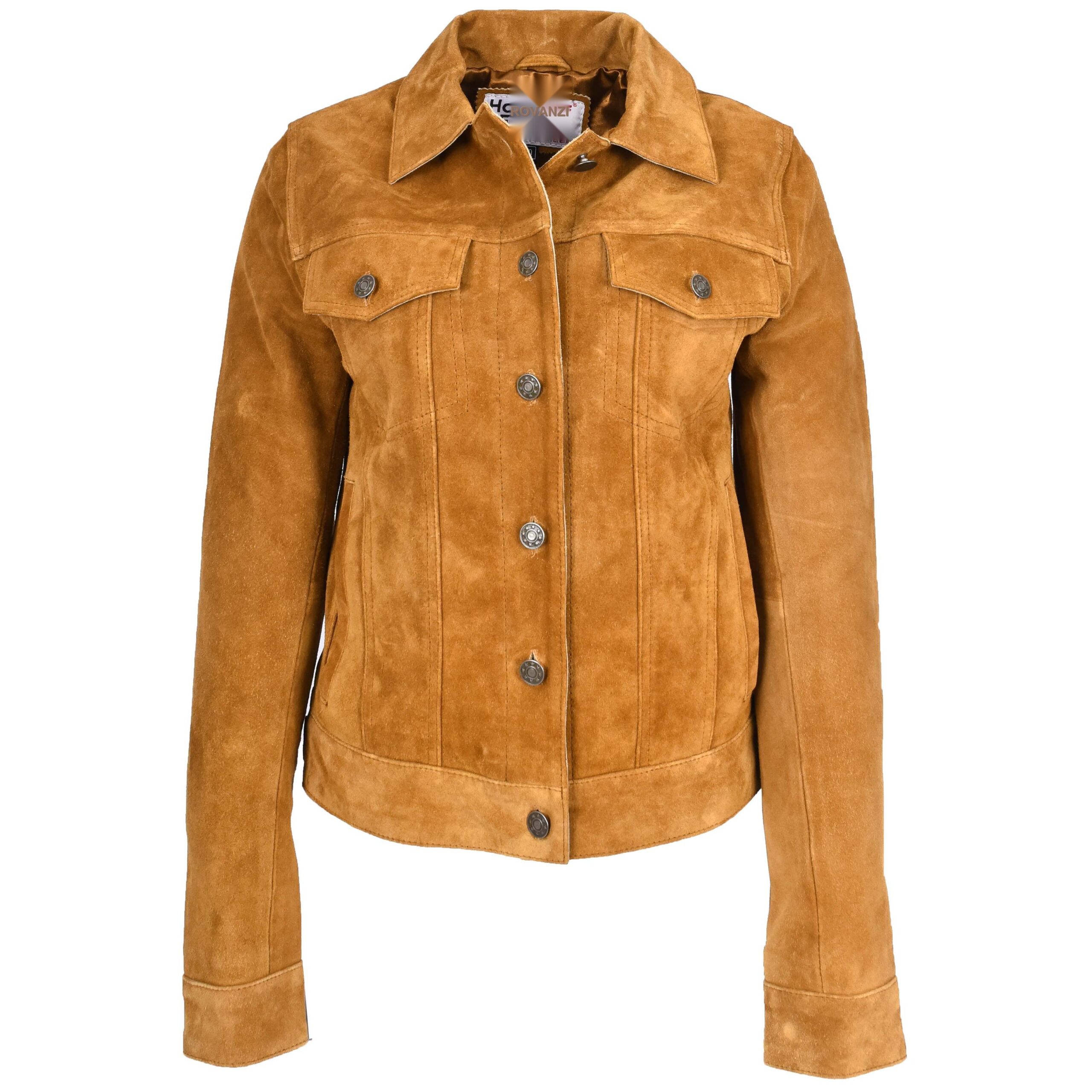 BUNERI Veste en Daim Trucker pour Femme Beige