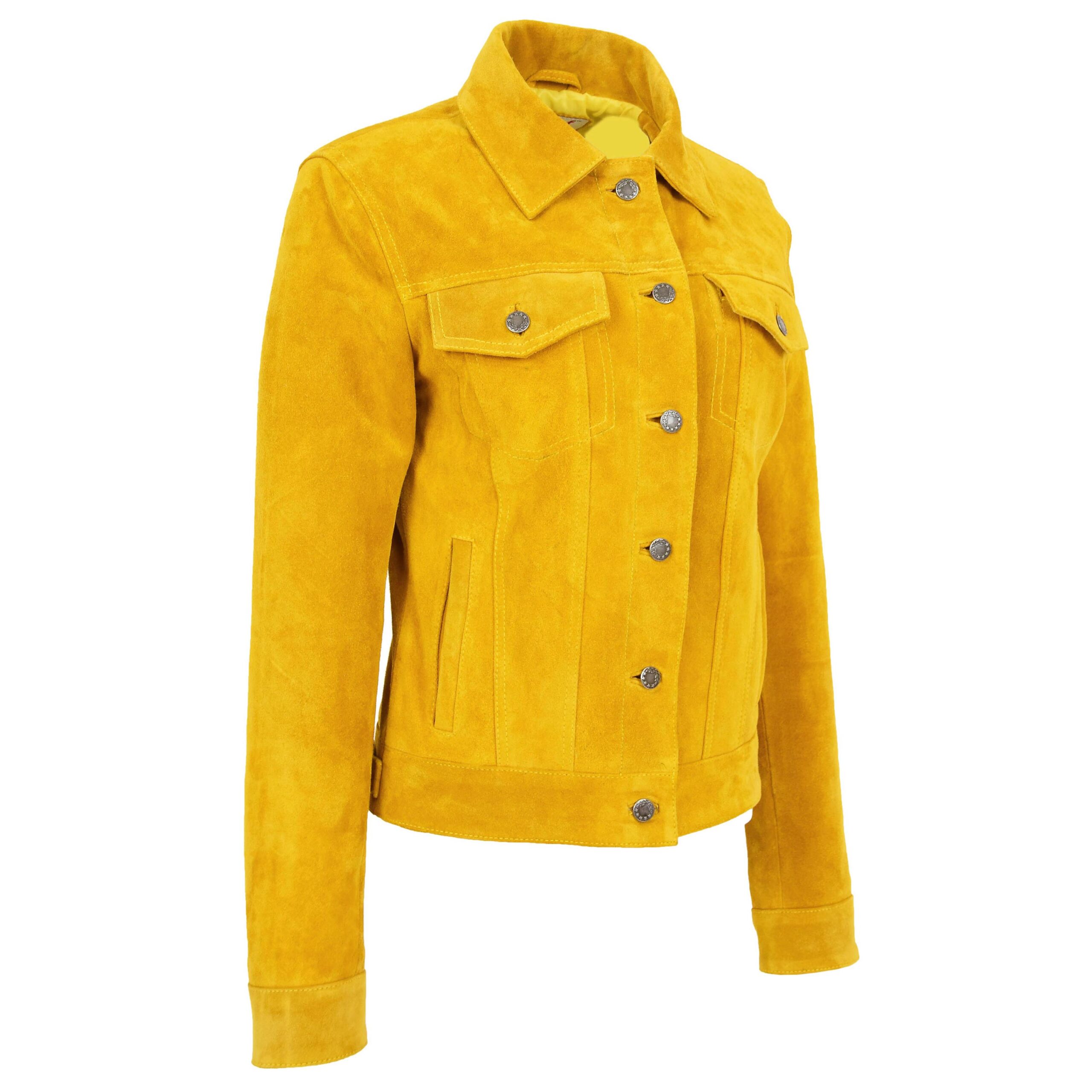 BUNERI Veste Style Camionneur en Daim Doux pour Femme Jaune – Image 6