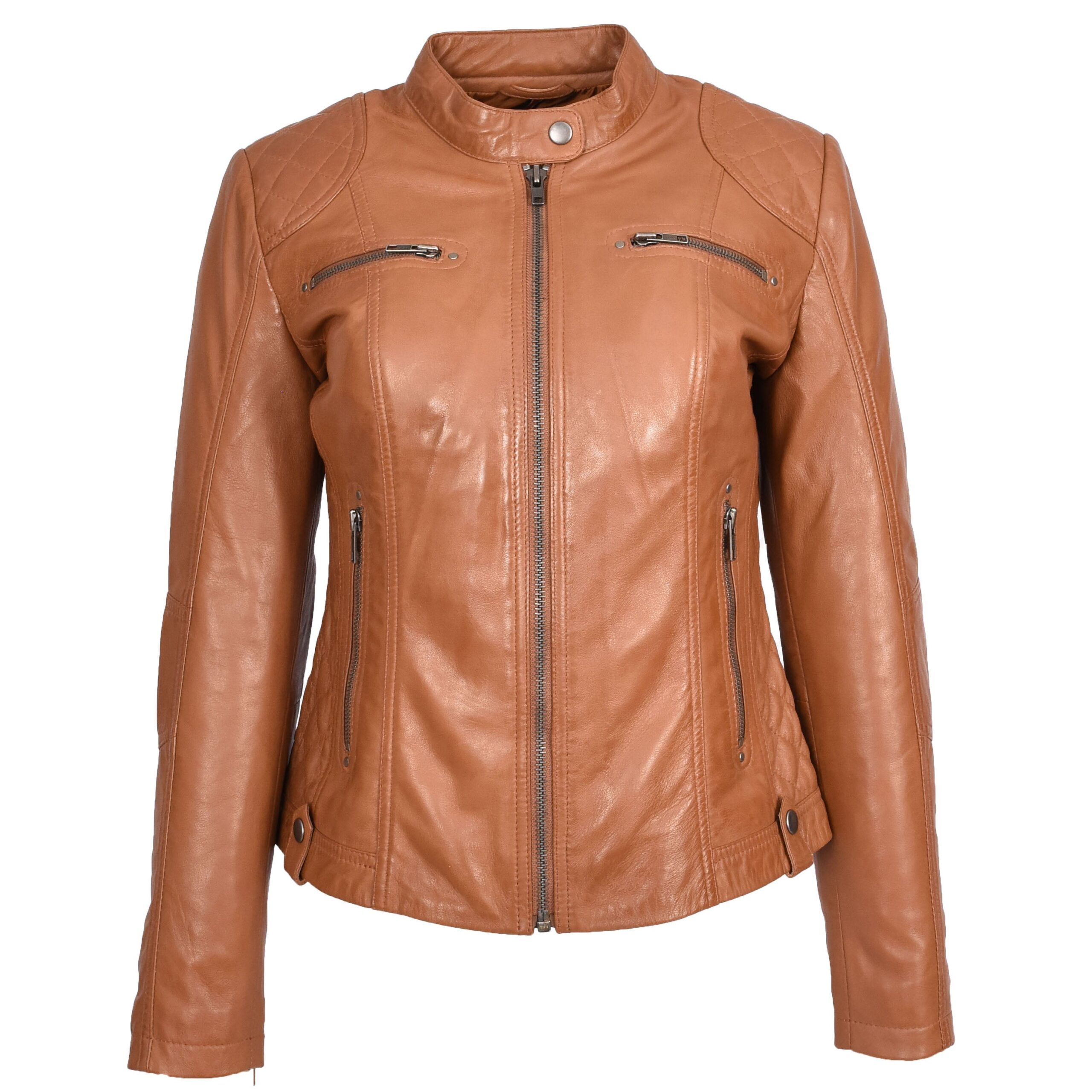 BUNERI Cafe Racer Fiona Tan en Cuir Souple Ajustée Matelassée – Image 5