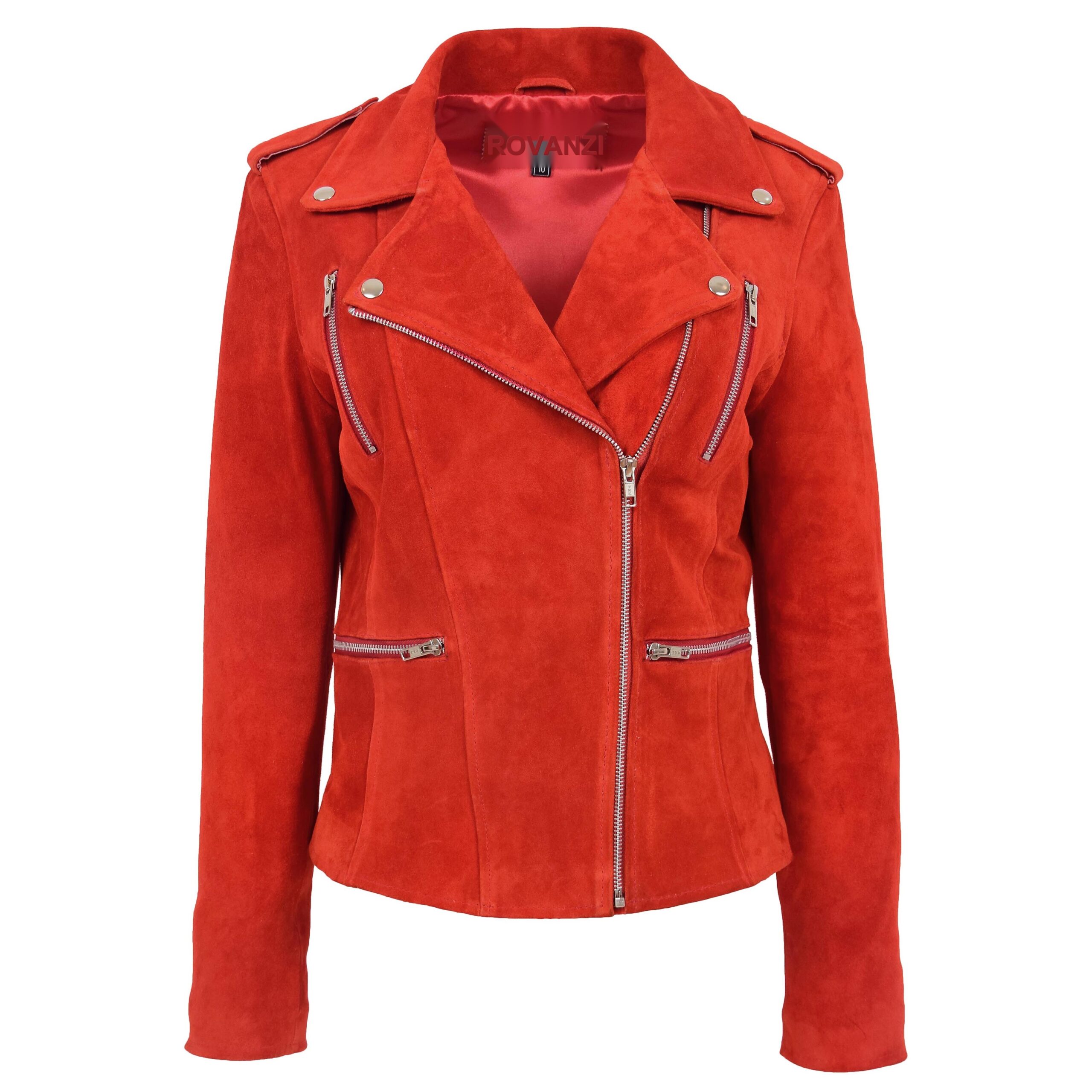 BUNERI Veste Femme Daim Style Biker Zip Rouge