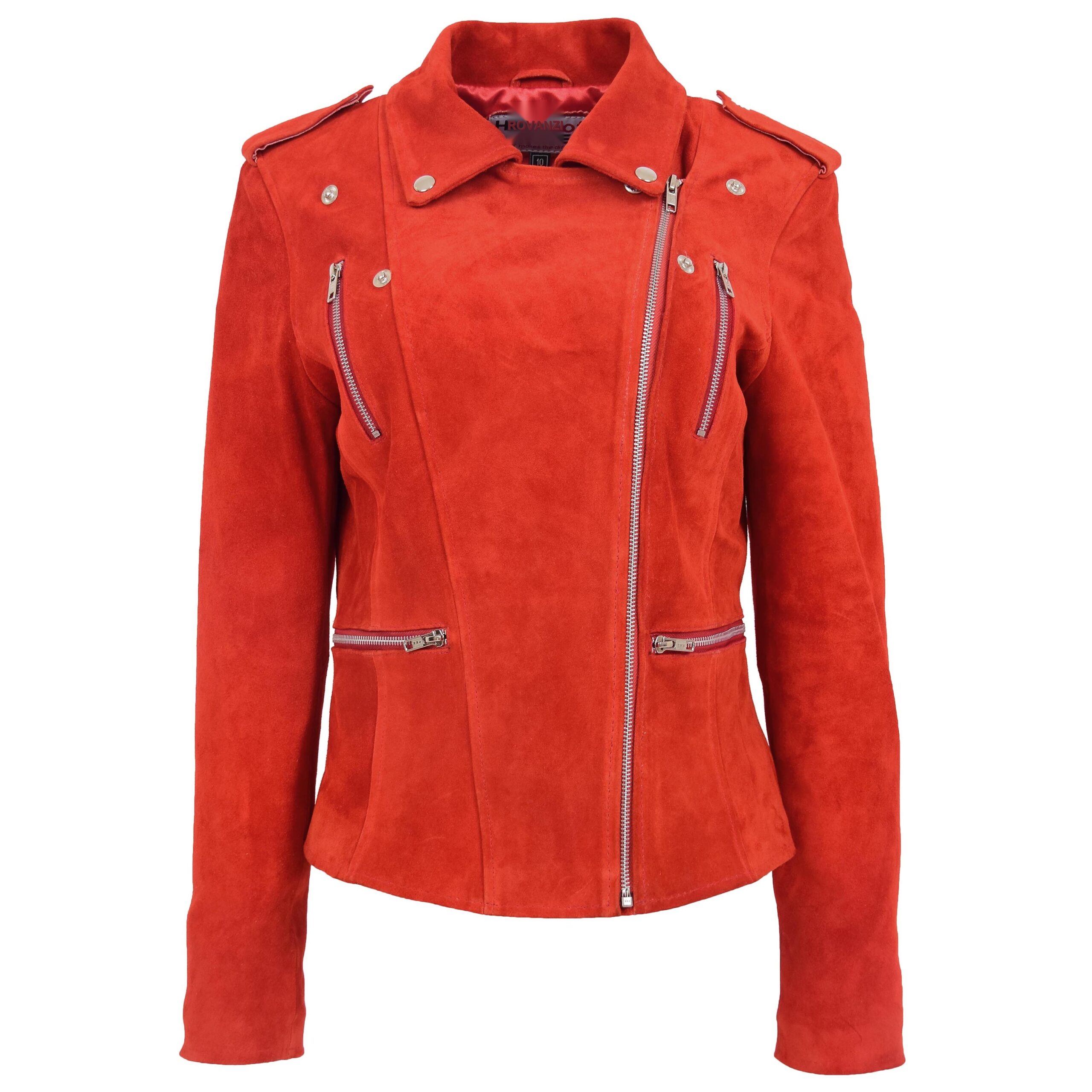 BUNERI Veste Femme Daim Style Biker Zip Rouge – Image 3