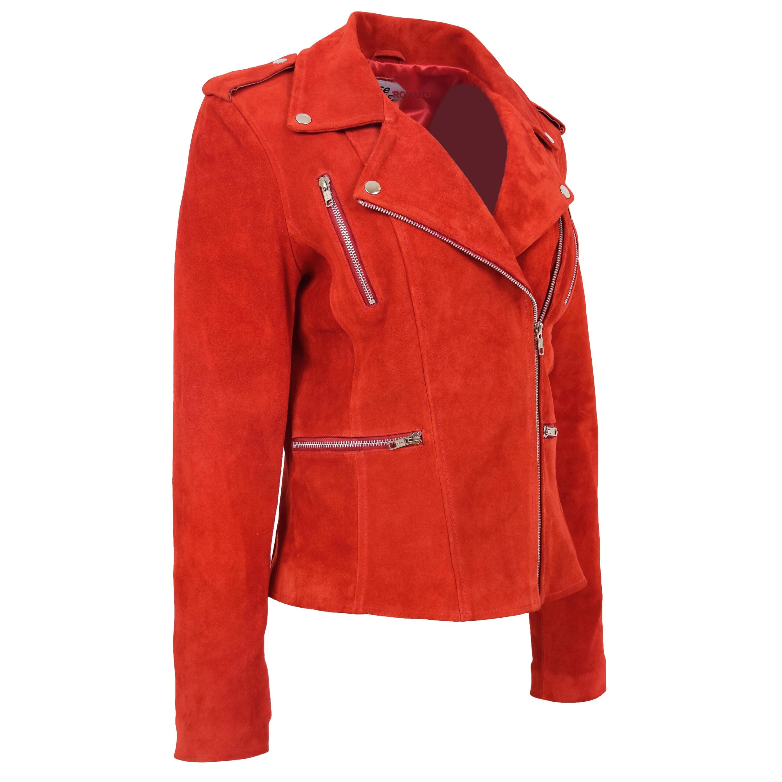 BUNERI Veste Femme Daim Style Biker Zip Rouge – Image 4