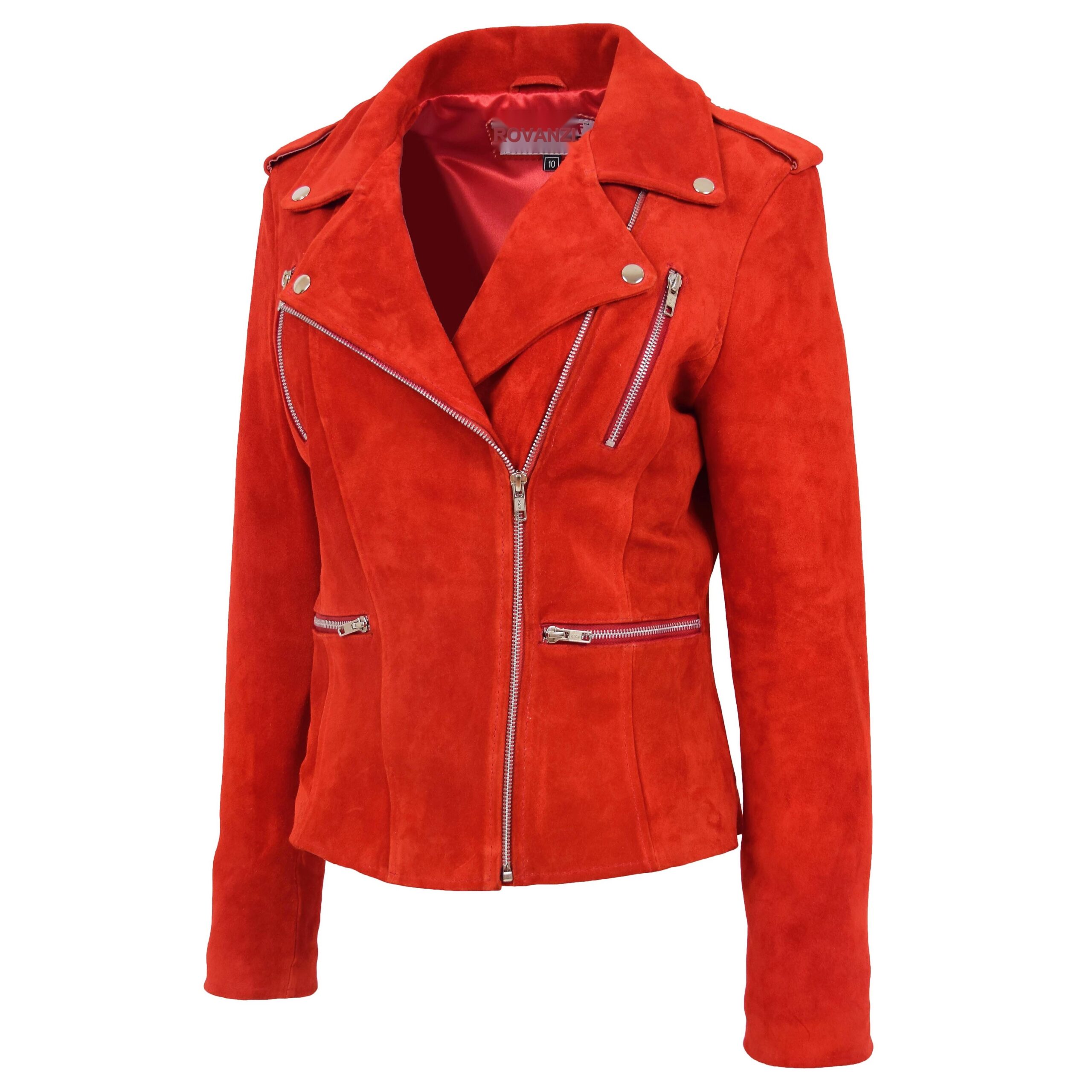 BUNERI Veste Femme Daim Style Biker Zip Rouge – Image 5